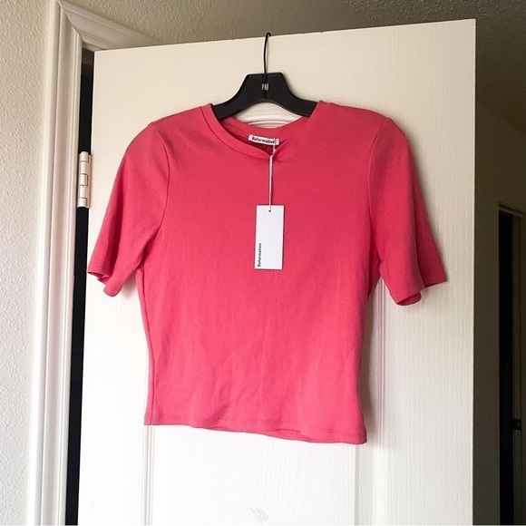 Reformation Top Gerard Back Cutout Stretchy Ribbed Fitted Tee Snapdragon XL NWT - Picture 2 of 5